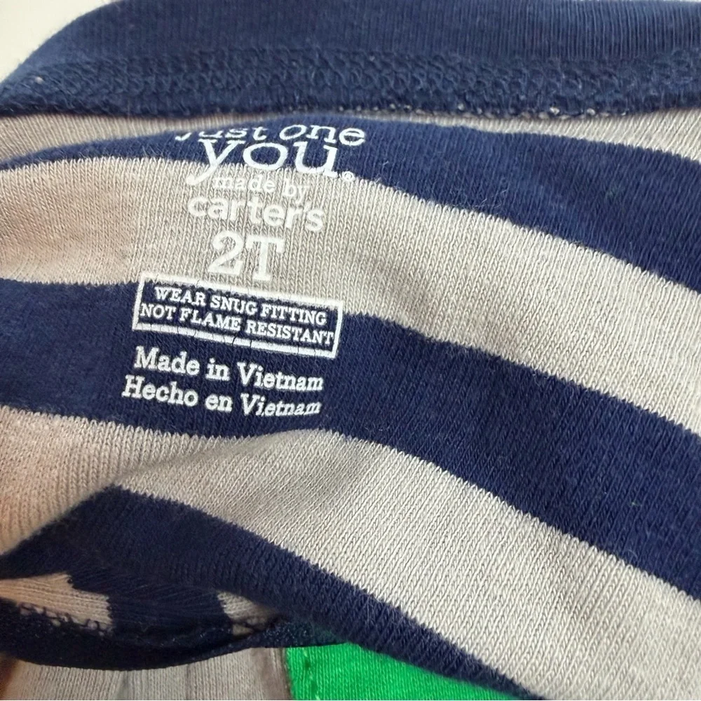 Carter's Navy and Gray Striped Footie with Green Dinosaur